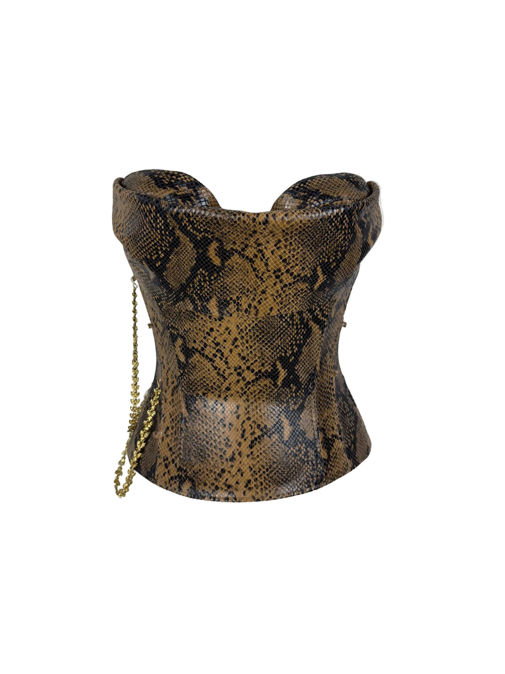 Snake Print Draped Leather Corset
