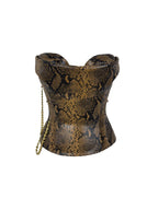 Snake Print Draped Leather Corset