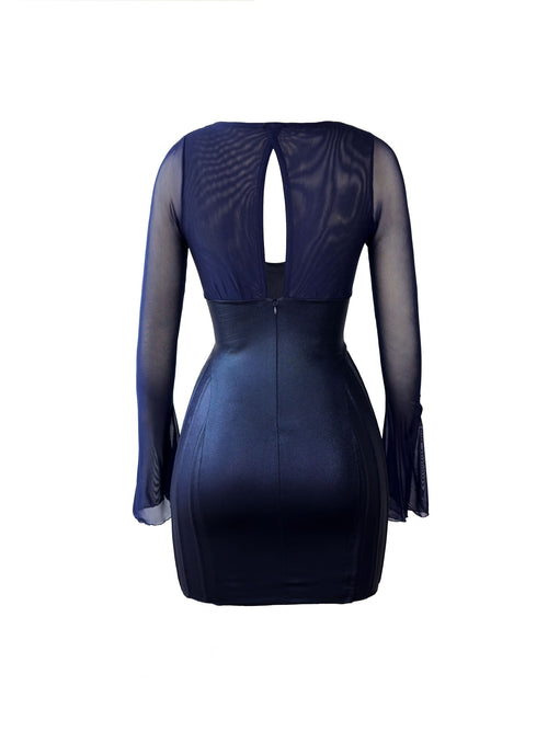 Deep V neck draped bodice mini dress