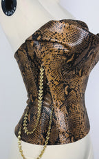 Snake Print Draped Leather Corset