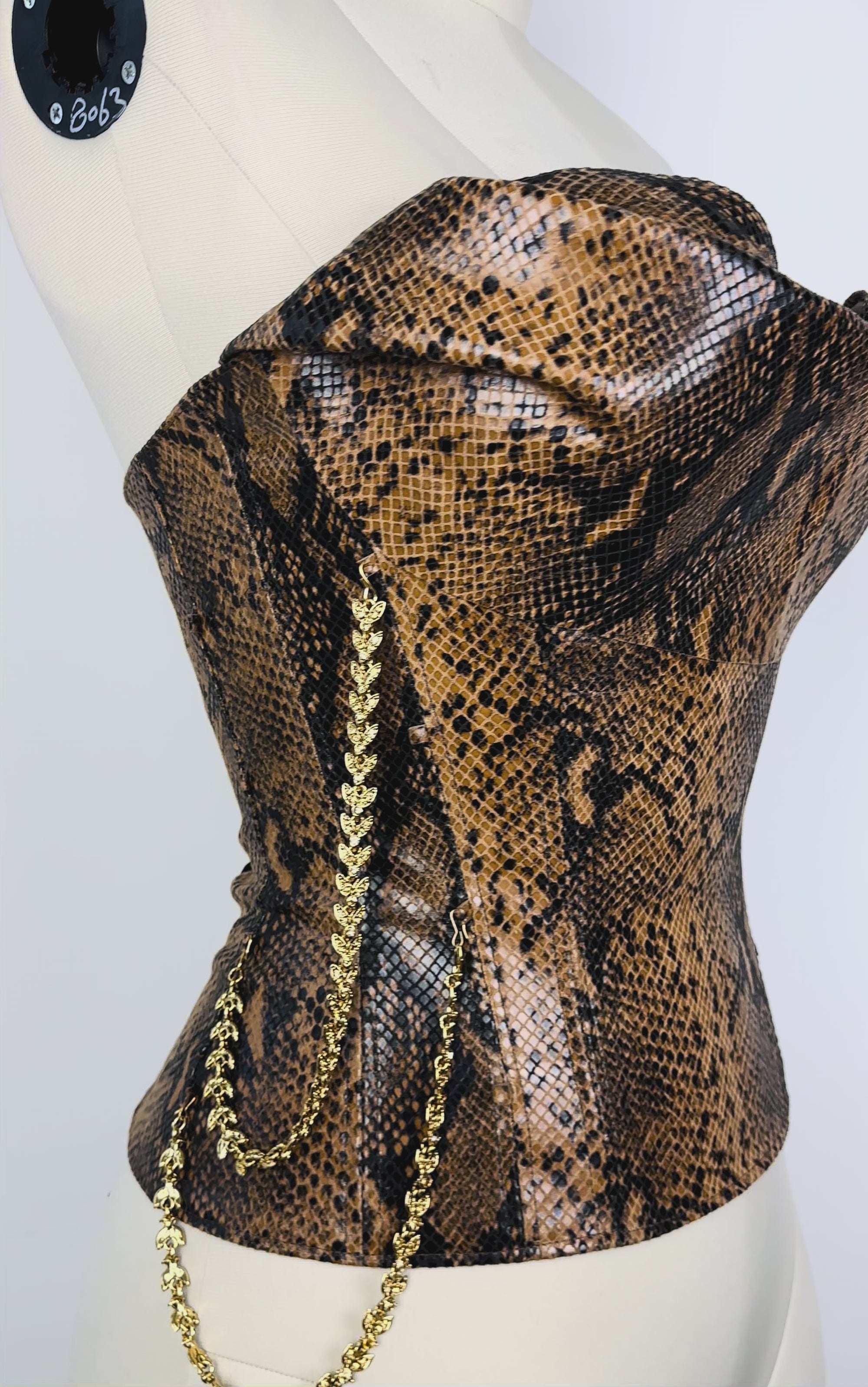 Snake Print Draped Leather Corset